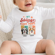 Top Market,New Baby,Playful,Pet Lovers,Vector - Retro Dogs Cats Siblings Have Paws - Personalized Baby Onesie
