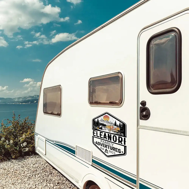 Camping,Campsite,Happy,Family - Retro Family Adventure - Personalized Decor Decal