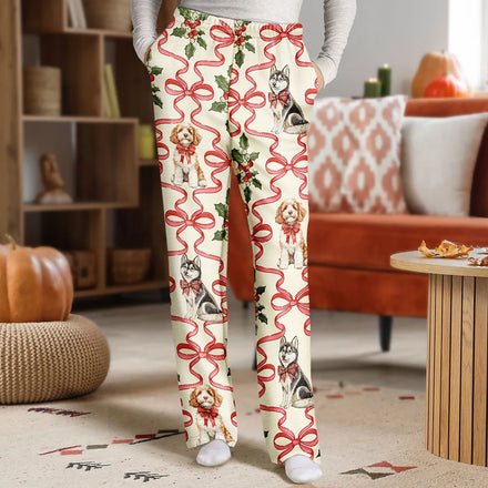 Retro Holy Berries And Decorative Bow - Personalized Pajama Pants