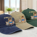 Pet Lovers,Pet Mom,Pet Dad,Dog Lovers,Dog Mom,Dog Dad,Cat Lovers,Cat Mom,Cat Dad,Gift For Women,Gift For Men,Happy,Top Market - Retro Style A Man & His Dog Cat - Personalized Vintage Washed Denim Cap