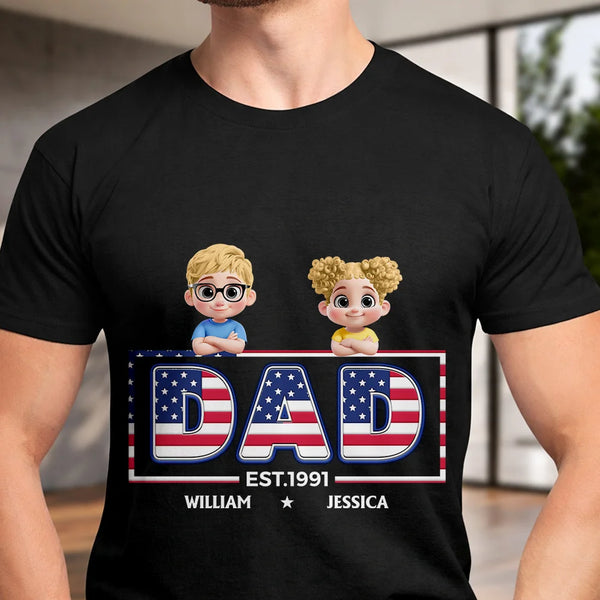 Gift For Father,Gift For Grandpa,Independence Day,Happy - Retro Style America Dad Grandpa 3D Effect - Personalized T Shirt