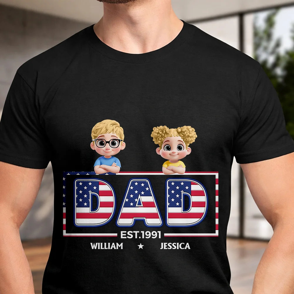 Gift For Father,Gift For Grandpa,Independence Day,Happy - Retro Style America Dad Grandpa 3D Effect - Personalized T Shirt