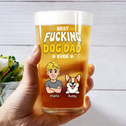 Dog Mom,Dog Dad,Cat Mom,Cat Dad,Pet Mom,Pet Dad,Top Market,Vector,Humorous - Retro Style Best Dog Cat Dad - Personalized Beer Glass