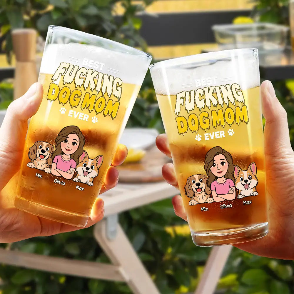 Dog Mom,Dog Dad,Cat Mom,Cat Dad,Pet Mom,Pet Dad,Top Market,Vector,Humorous - Retro Style Best Dog Cat Dad - Personalized Beer Glass