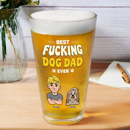 Retro Style Best Dog Cat Dad - Personalized Beer Glass