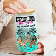 Retro Style Besties Warning The Girls Are Drinking Again - Personalized Ombre Frosted Glass Can