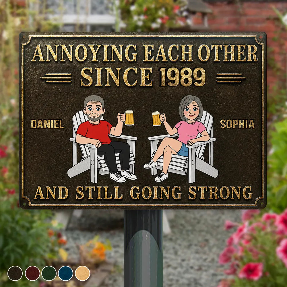 Retro Style Couple Annoying Each Other - Personalized Classic Metal Signs