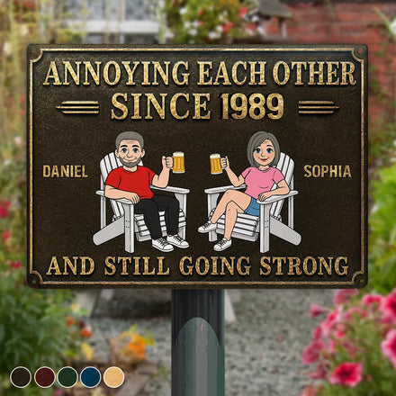 Retro Style Couple Annoying Each Other - Personalized Classic Metal Signs