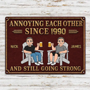 Top Market, Wedding Anniversary, Humorous, Old Couples, Summer, Gift For Couples, Vector - Retro Style Couple Annoying Each Other - Personalized Classic Metal Signs