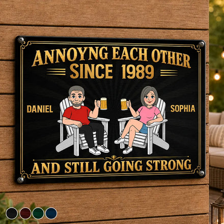 Retro Style Couple Annoying Each Other And Still Going Strong - Personalized Classic Metal Signs