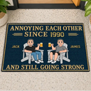 Humorous,Indoor Decor,Old Couples,Gift For Couples,Vector - Retro Style Couple Annoying Each Other And Still Going Strong - Personalized Doormat