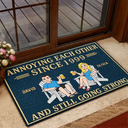 Humorous,Indoor Decor,Old Couples,Gift For Couples,Vector - Retro Style Couple Annoying Each Other And Still Going Strong - Personalized Doormat