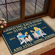 Humorous,Indoor Decor,Old Couples,Gift For Couples,Vector - Retro Style Couple Annoying Each Other And Still Going Strong - Personalized Doormat