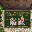 Humorous,Indoor Decor,Old Couples,Gift For Couples,Vector - Retro Style Couple Annoying Each Other And Still Going Strong - Personalized Doormat
