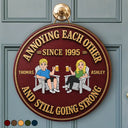 Humorous, Old Couples, Gift For Couples, Vector - Retro Style Couple Annoying Each Other Wood-Look - Personalized Custom Shaped Wood Sign
