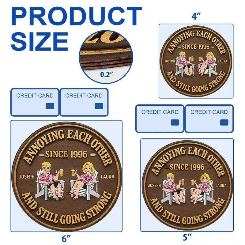 Humorous, Old Couples, Gift For Couples, Vector - Retro Style Couple Annoying Each Other Wood-Look - Personalized Custom Shaped Wood Sign