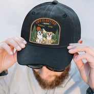 Dog Dad,Pet Lovers,Gift For Father,Top Market,Adorable,Vector - Retro Style Life Is Better With Dog Cat - Personalized Vintage Washed Denim Cap