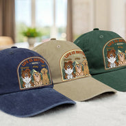 Dog Dad,Pet Lovers,Gift For Father,Top Market,Adorable,Vector - Retro Style Life Is Better With Dog Cat - Personalized Vintage Washed Denim Cap