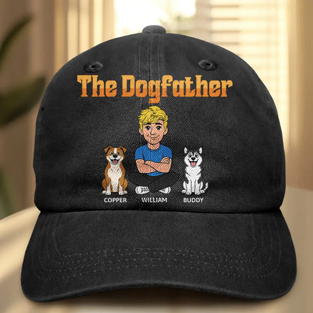 Retro Style The Dogfather Catfather - Personalized Vintage Washed Denim Cap