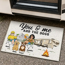 Dog Couple,Camping,Dog Lovers,Outdoor Decor,Pet Lovers,Gift For Couples,Vector,Happy - Retro Cartoon You And Me And The Dogs - Personalized Doormat