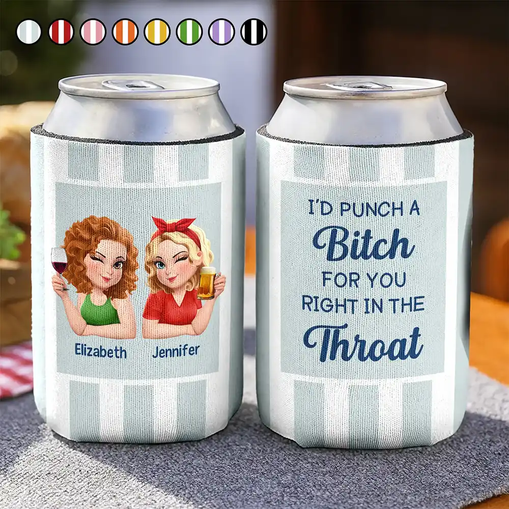 Gift For Bestie,Gifts For Colleagues,Gift For Sisters,Funny,Gift For Sibling - Right In The Throat 3D Bestie - Personalized Can Cooler Sleeve