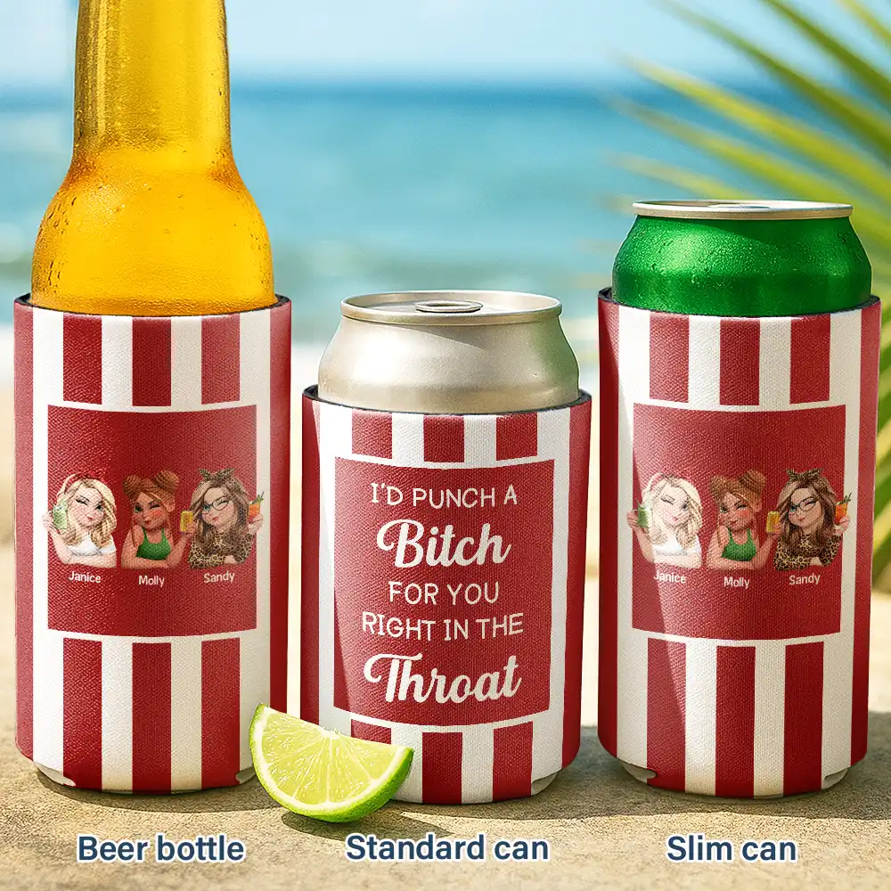 Gift For Bestie,Gifts For Colleagues,Gift For Sisters,Funny,Gift For Sibling - Right In The Throat 3D Bestie - Personalized Can Cooler Sleeve