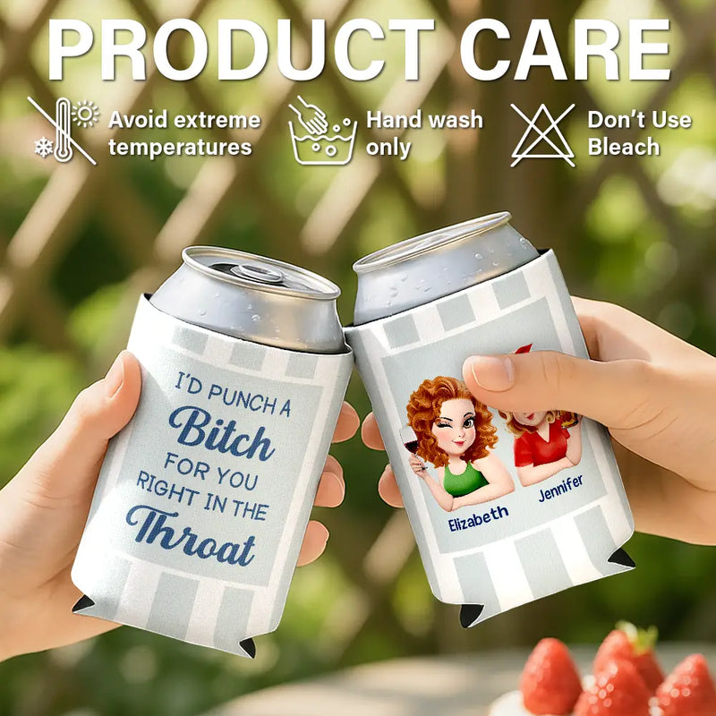 Gift For Bestie,Gifts For Colleagues,Gift For Sisters,Funny,Gift For Sibling - Right In The Throat 3D Bestie - Personalized Can Cooler Sleeve