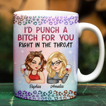 Right In The Throat Besties Twinkle Leopard - Personalized White Edge-to-Edge Mug