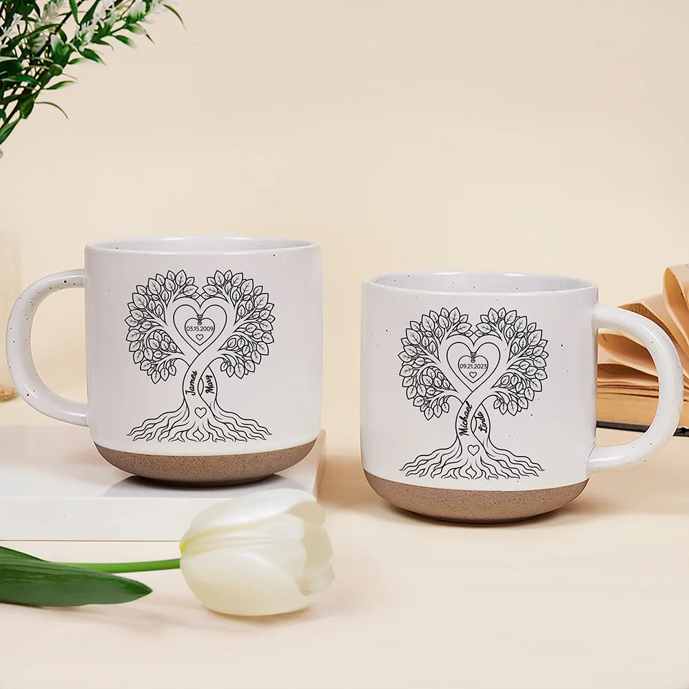 Anniversary,Romantic,Gift For Couples,Custom Text - Romantic Couple Heart Tree - Personalized Pottery Mug