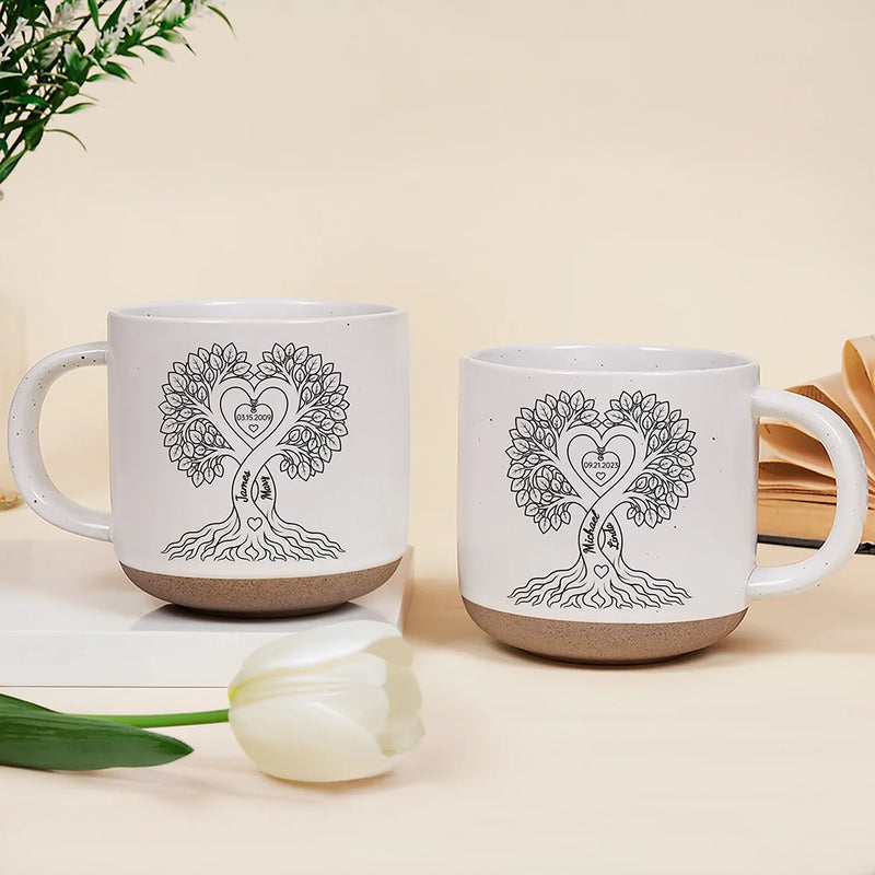 Anniversary,Romantic,Gift For Couples,Custom Text - Romantic Couple Heart Tree - Personalized Pottery Mug