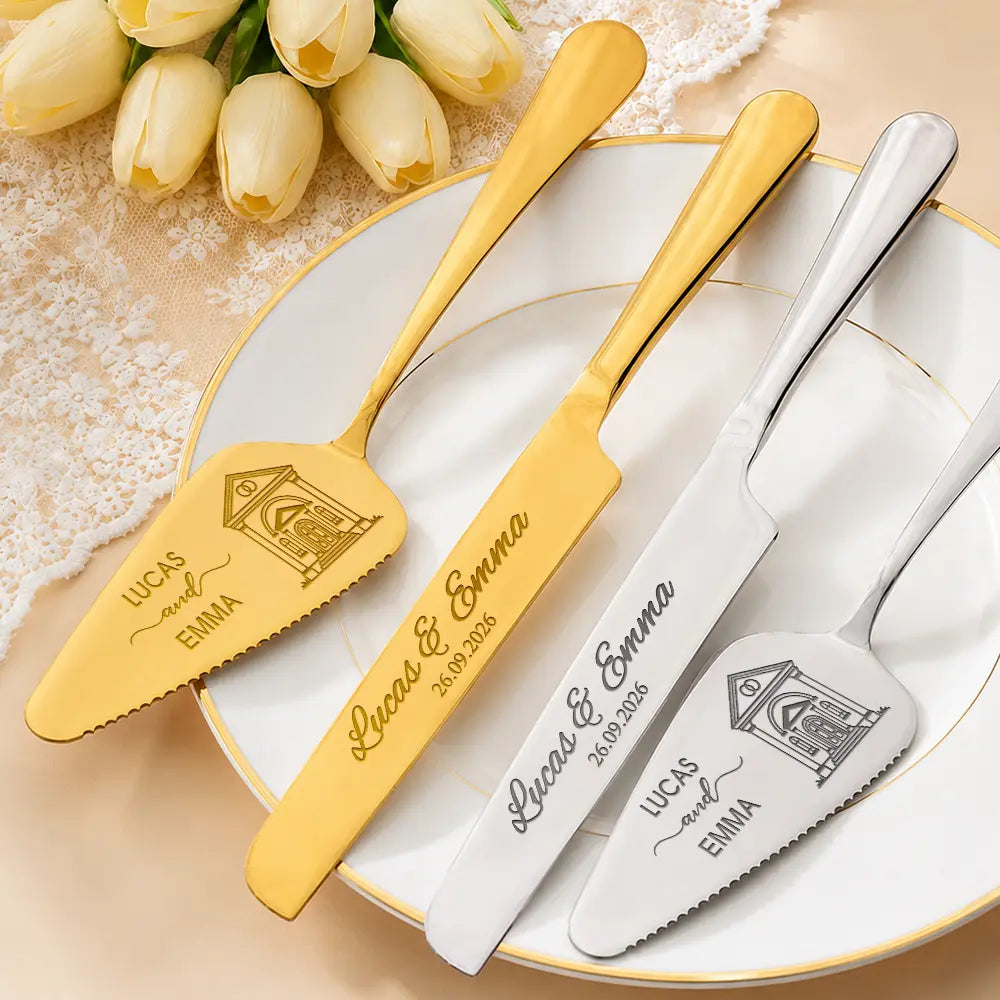 Romantic, Gift For Couples, Wedding, Icon - Romantic Couple Wedding Icon - Personalized Cake Cutting Set