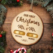 Happy,Christmas,Gift For Couples,Married ,Engaged - Rustic Keepsake For Our First Season Of Forever - Personalized Custom Shaped Wooden Ornament
