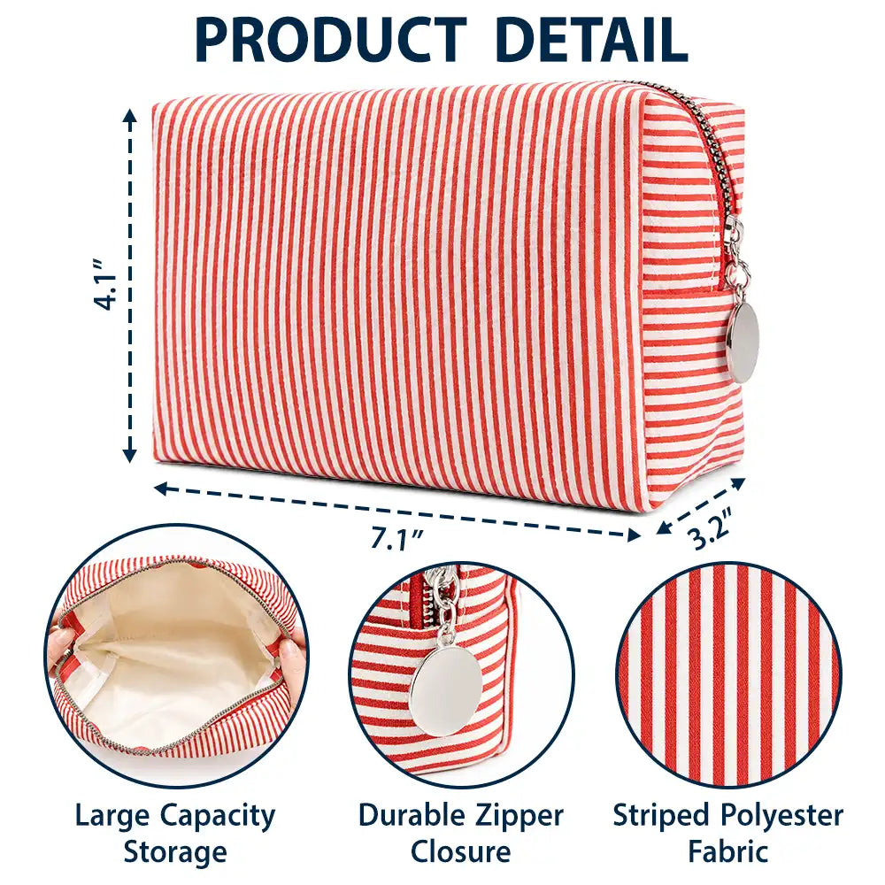 Gift For Yourself,Gift For Women,Summer,Confident,Vector,Icon - Custom Birth Flower And Name For Her - Personalized Striped Cosmetic Bag