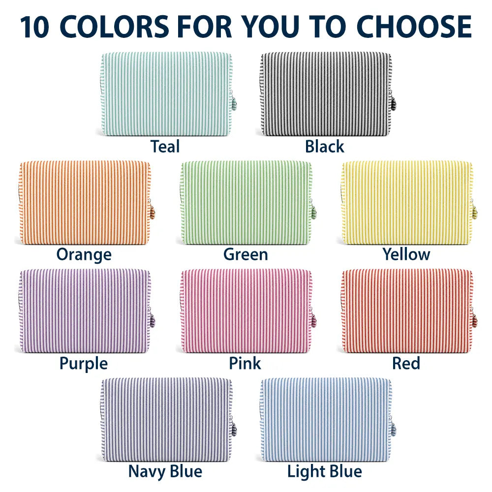 Top Market, Gift For Yourself, Gift For Women, Vector, Happy - Woman Sitting With Birth Month Flower - Personalized Striped Cosmetic Bag