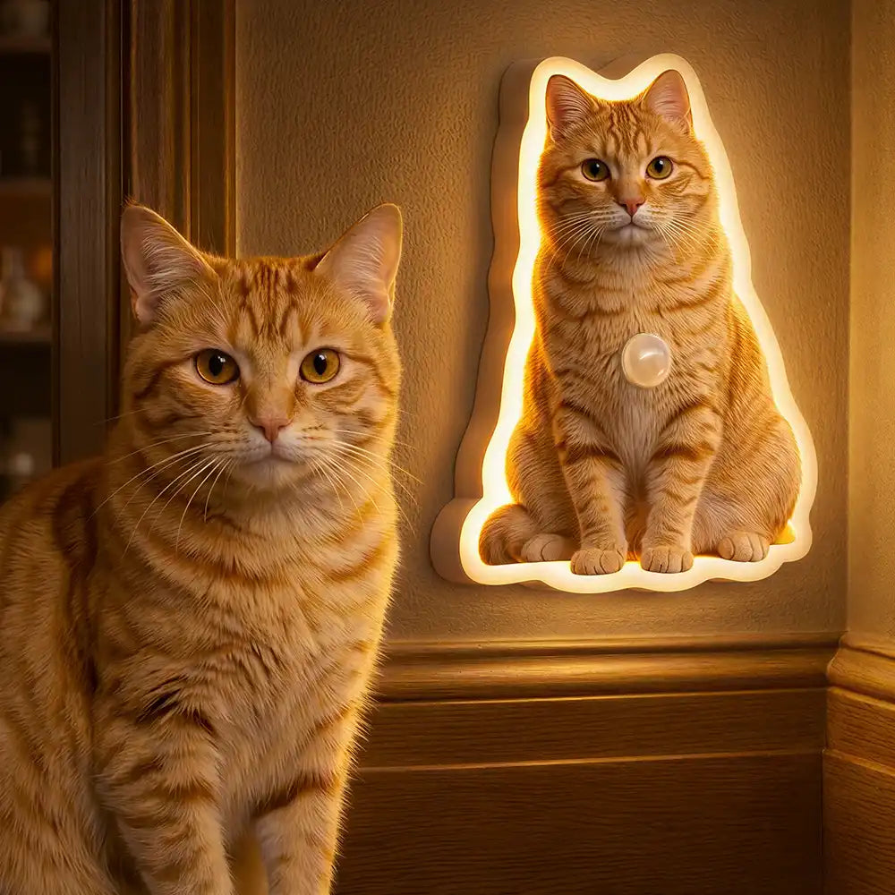 Pet Lovers,Pet Mom,Pet Dad,Gift For Yourself,Gift For Men,Gift For Women,Happy,Photo,Playful - Custom Photo Cute Funny Dog Cat - Personalized Motion Sensor Night Light