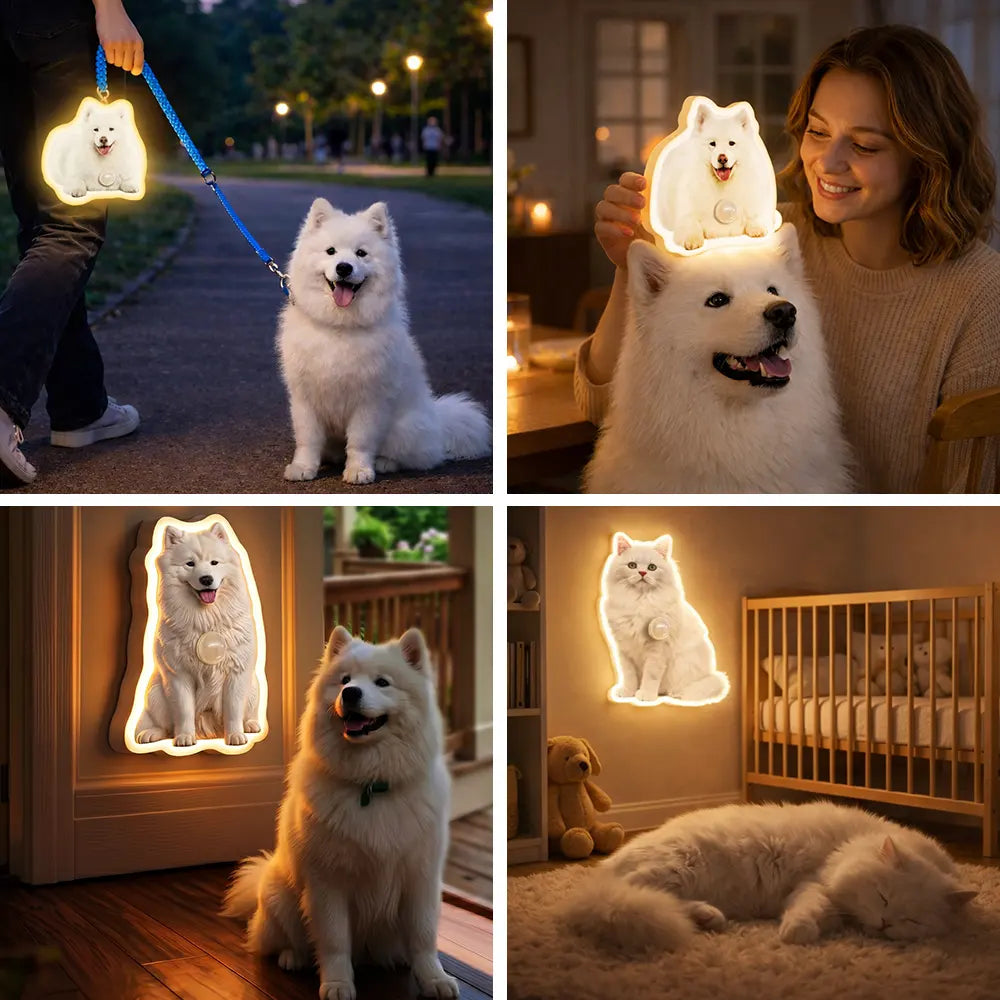 Pet Lovers,Pet Mom,Pet Dad,Gift For Yourself,Gift For Men,Gift For Women,Happy,Photo,Playful - Custom Photo Cute Funny Dog Cat - Personalized Motion Sensor Night Light