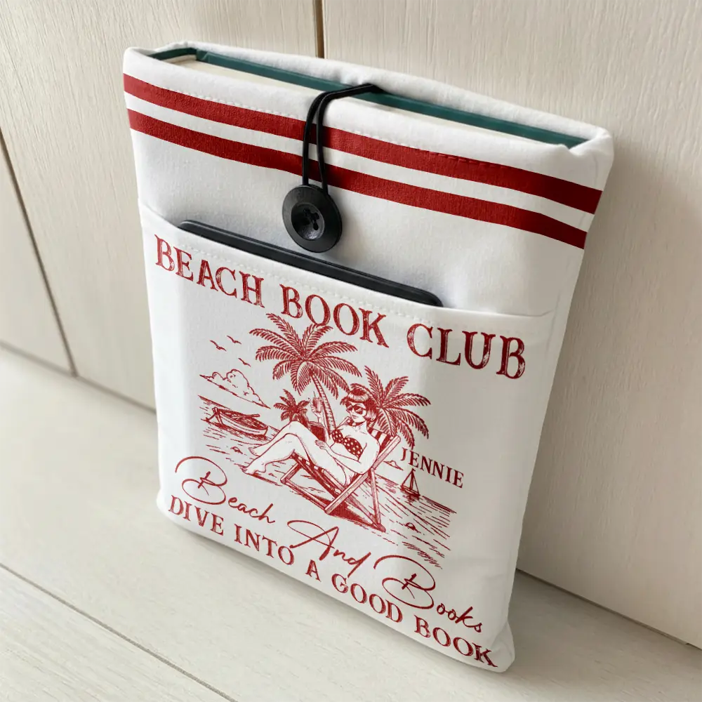 Summer, Reading, Gift For Yourself, Playful, Vector - Salty Beach Book Club - Personalized Book Sleeve