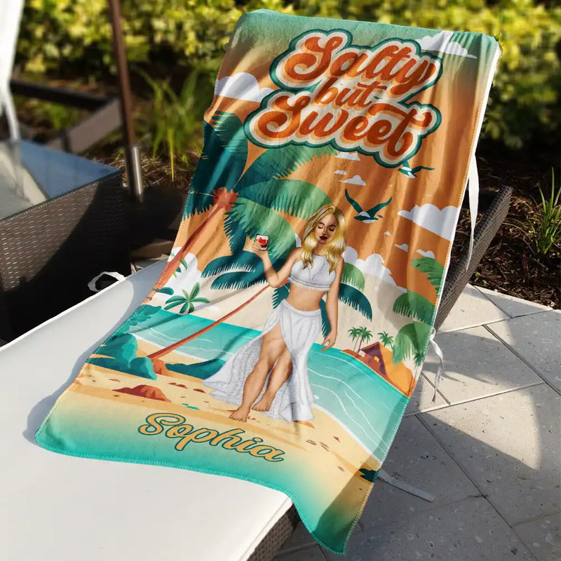 Gift For Yourself,Gift For Women,Beach,Summer,Happy - Salty But Sweet - Personalized Beach Towel