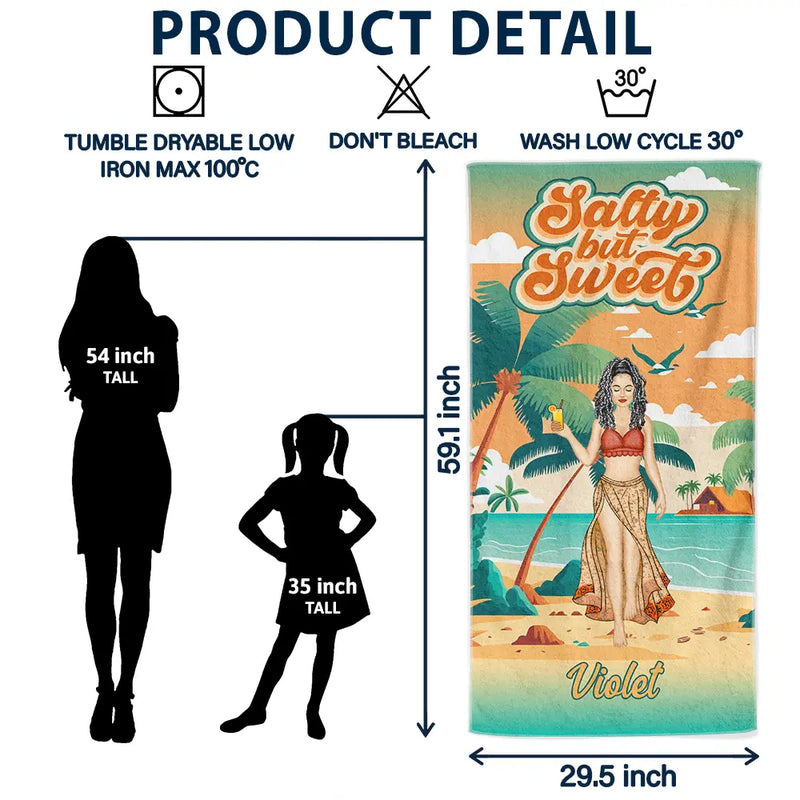 Gift For Yourself,Gift For Women,Beach,Summer,Happy - Salty But Sweet - Personalized Beach Towel