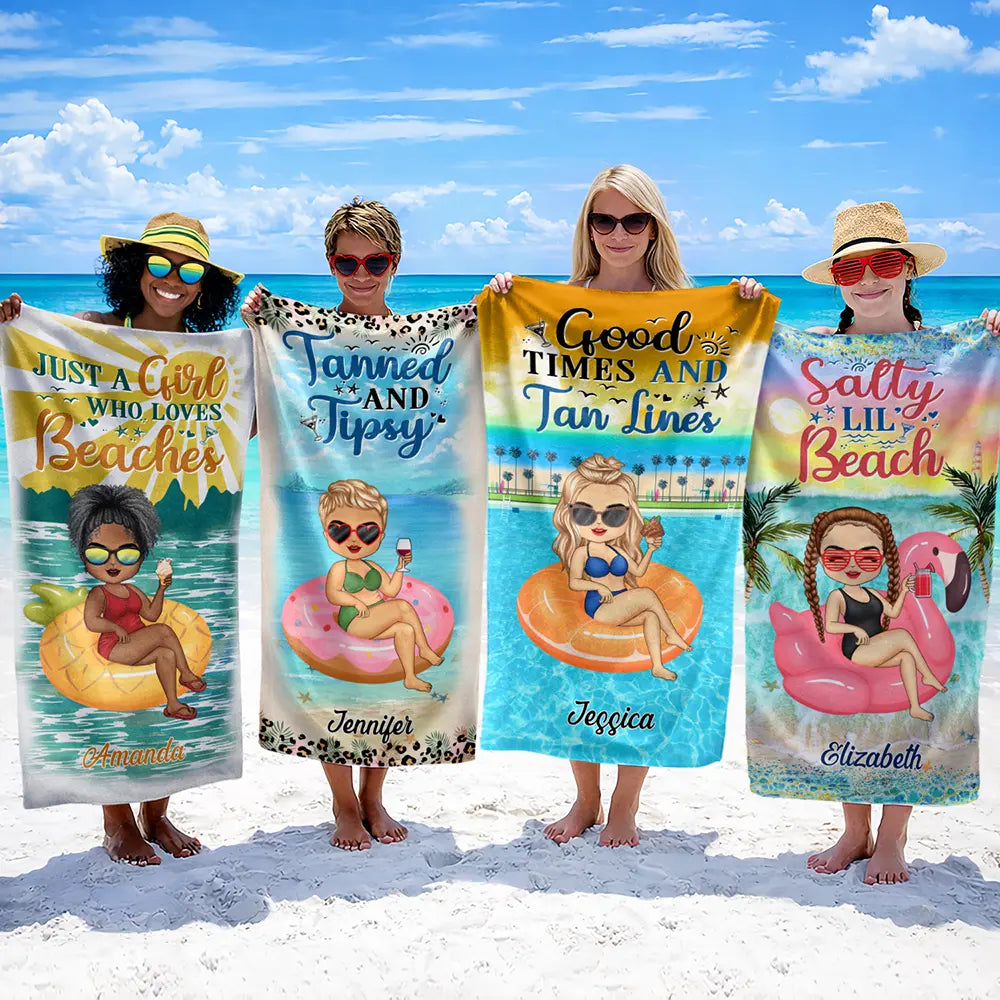 Salty Lil' Beach Tanned And Tipsy Pool Hair Don't Care - Birthday, Anniversary, Travel, Vacation Gift For Woman - Personalized Beach Towel