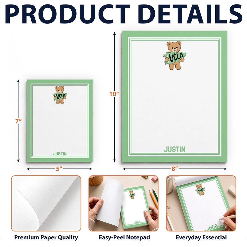 Back To School,Proud,Gift For Yourself,Warp Text - School Abbreviation Bear Pennant - Personalized Notepad