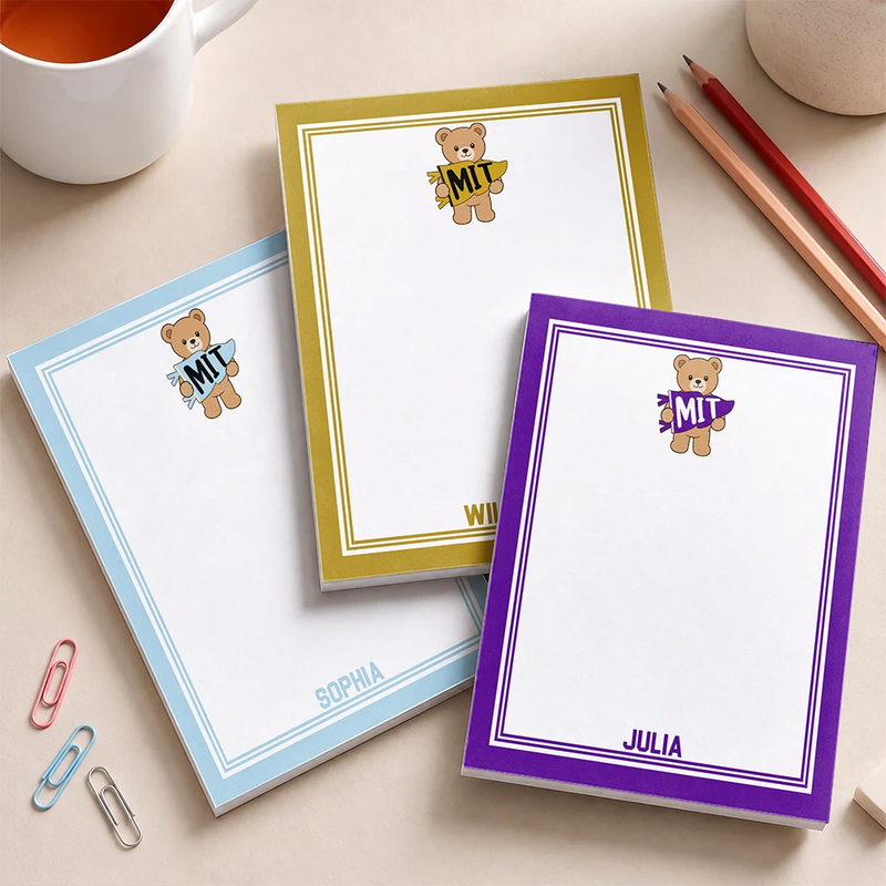 Back To School,Proud,Gift For Yourself,Warp Text - School Abbreviation Bear Pennant - Personalized Notepad