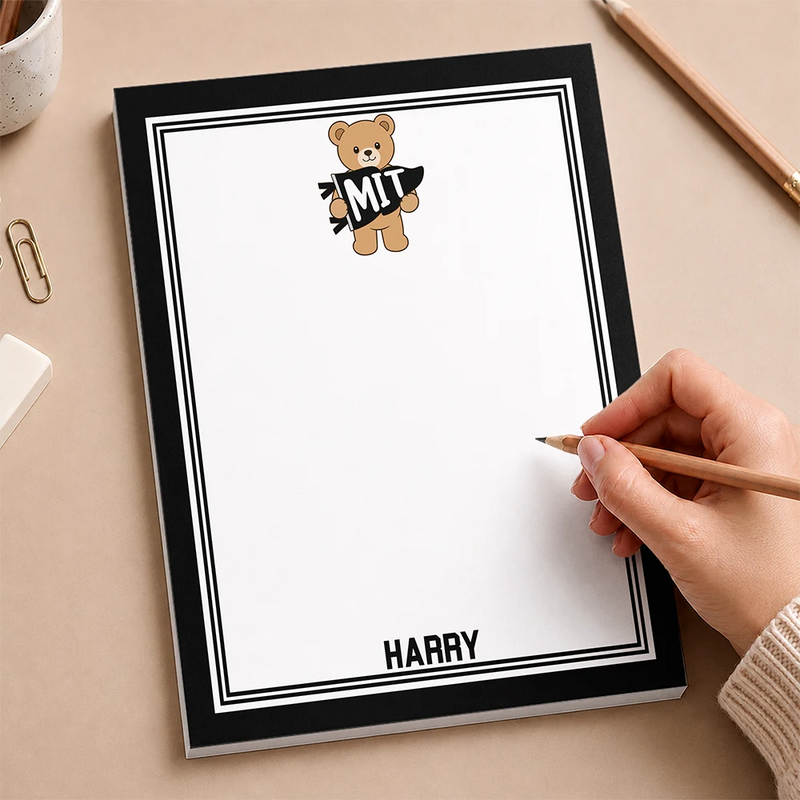 Back To School,Proud,Gift For Yourself,Warp Text - School Abbreviation Bear Pennant - Personalized Notepad