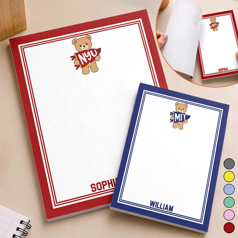 Back To School,Proud,Gift For Yourself,Warp Text - School Abbreviation Bear Pennant - Personalized Notepad