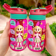 Adorable,Back To School,Gift For Kids,Vector - School Kid With Backpack - Personalized Kids Water Bottle With Straw