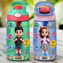 Adorable,Back To School,Gift For Kids,Vector - School Kid With Backpack - Personalized Kids Water Bottle With Straw