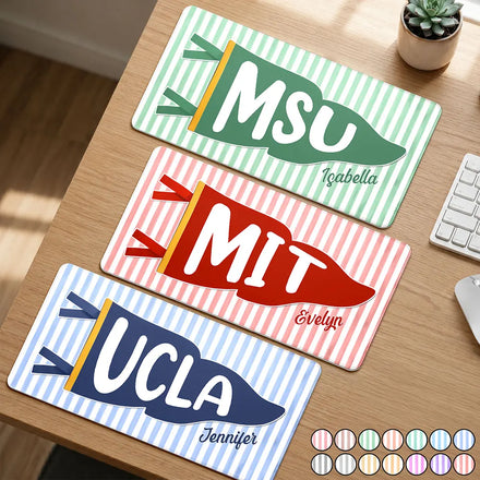 School Pennant Flag - Personalized PU Leather Desk Mat