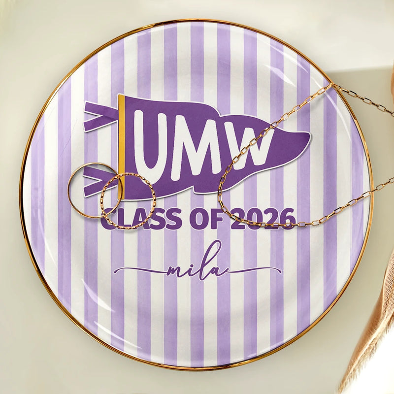 Graduation,Gift For Women,Top Market,Non-Eng,Warp Text,Special Font,Proud - School Pennant Flag Class Of - Personalized Ring Dish