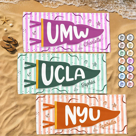 School Pennant Flag Summer Graduation - Personalized Beach Towel
