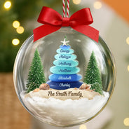 Family,Pet Lovers,Pet Mom,Pet Dad,Pet Couple,Dog Lovers,Dog Couple,Dog Mom,Dog Dad,Cat Lovers,Cat Mom,Cat Dad,Cat Couple,Happy,Single Mom,Single Dad,Gift For Grandpa,Gift For Grandma,Gift For Grandkids,Christmas - Sea Glass Family Beach Lovers - Personalized 3D Acrylic Ball Ornament
